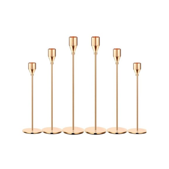 Set of 6 Metal Taper Candle Holders French Gold Vintage Modern Decorative NWT - Picture 1 of 12